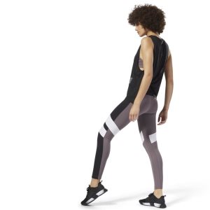 Legginsy Damskie Reebok Lux - Colour Block Fioletowe/Czarne PL 46NHUTS